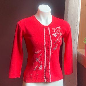 BCBG Max Azria Pink Floral Sequin Cardigan M